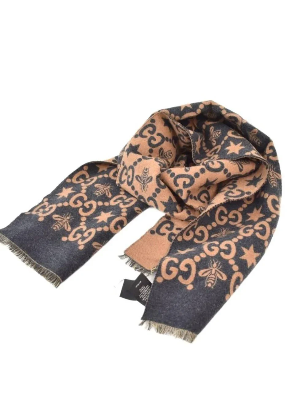 Gucci Bee & Star GG Jacquard Scarf Shawl Black Brown